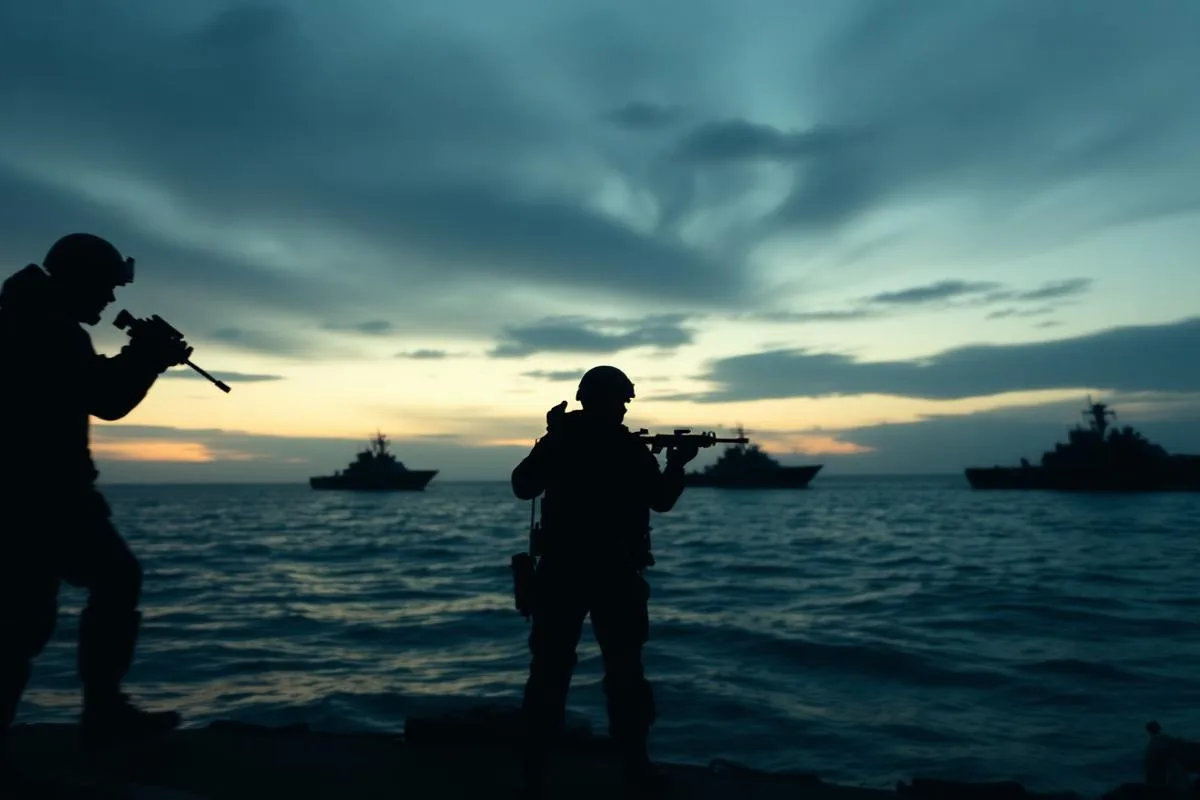 Operadores de fuerzas especiales al atardecer